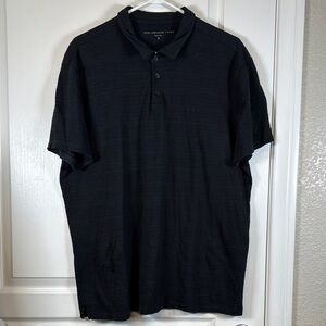 John Varvatos Black Three Embroidered Stars Cotton Polo Shirt Size XL EUC #1433